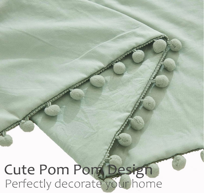 Sage Green Pom-Trim Pillow Cover