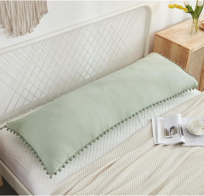 Sage Green Pom-Trim Pillow Cover