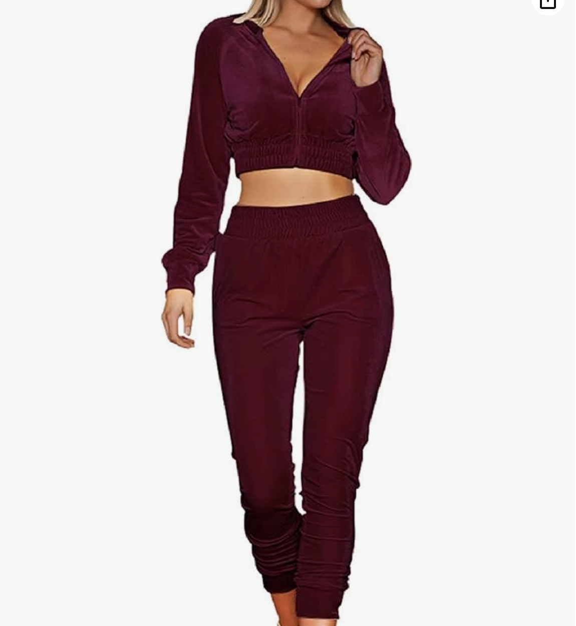 Burgundy Velour Crop Jogger Set