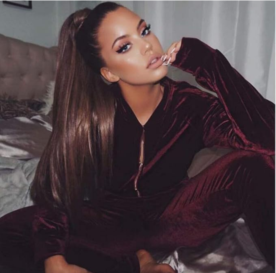 Burgundy Velour Crop Jogger Set