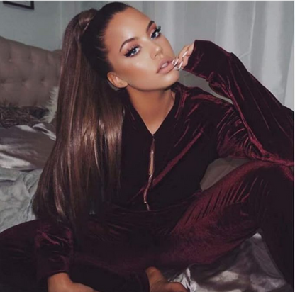 Burgundy Velour Crop Jogger Set