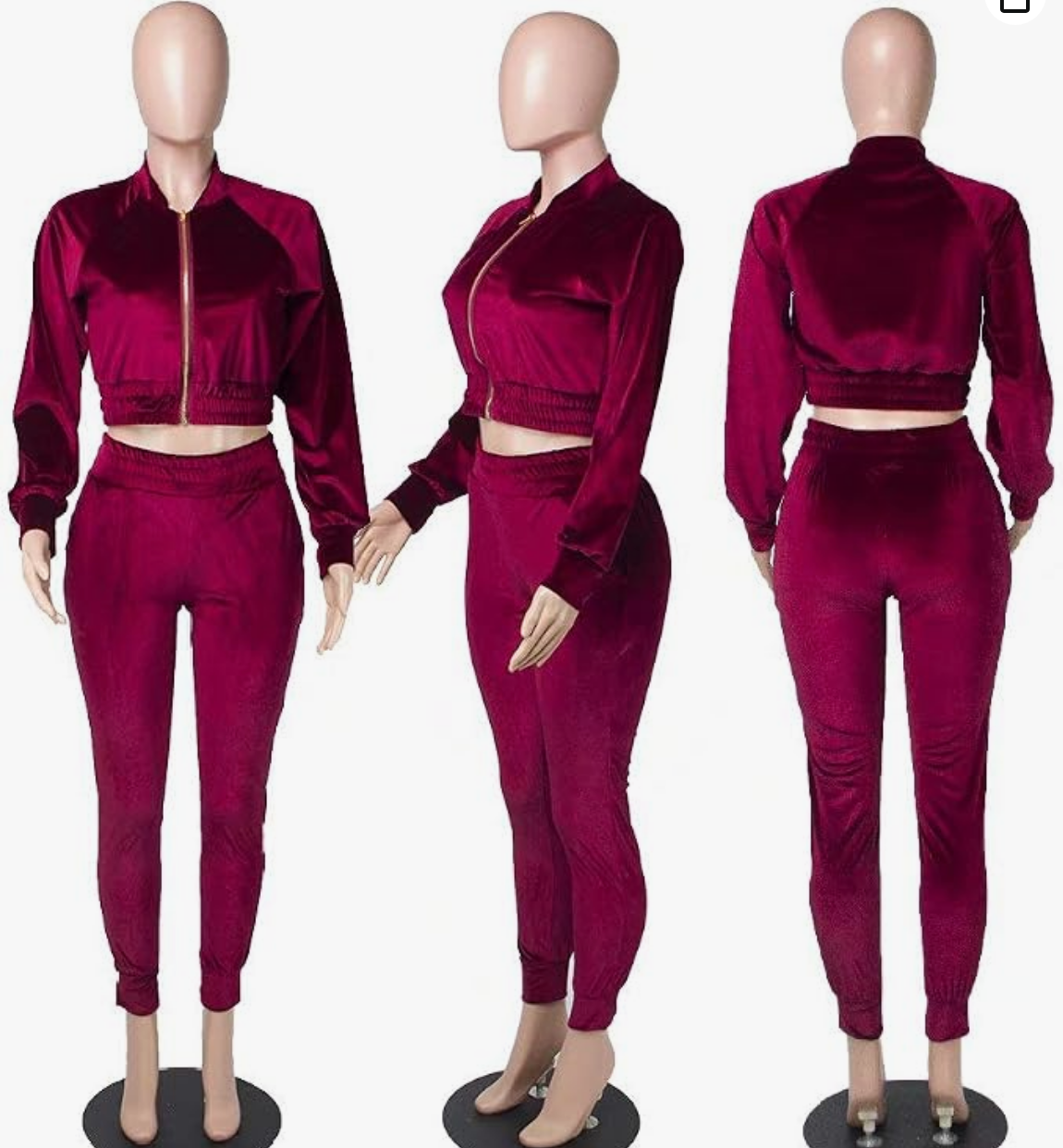 Burgundy Velour Crop Jogger Set