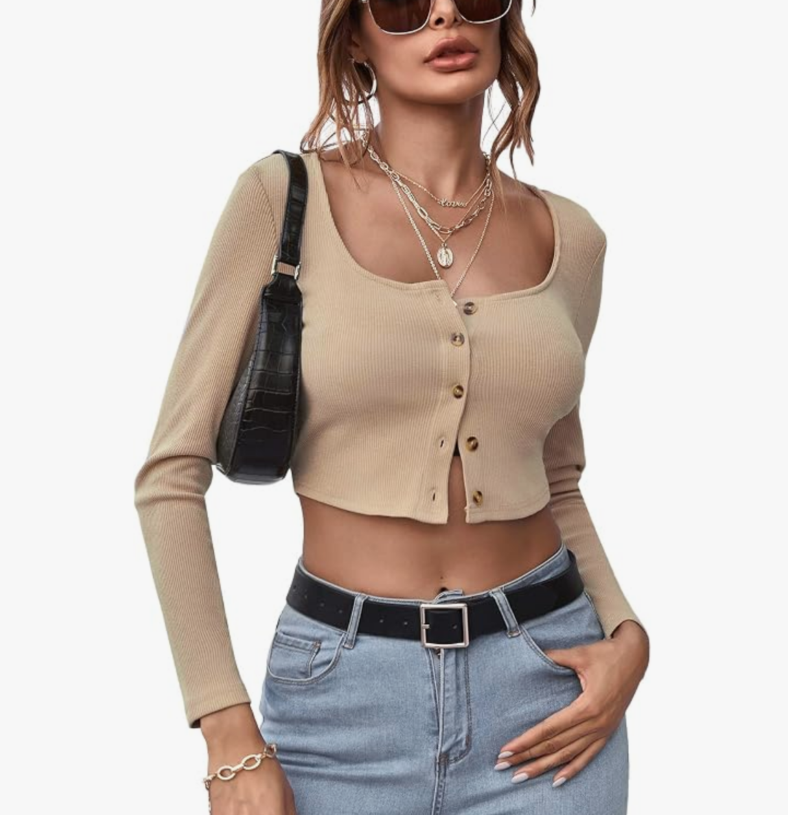 Beige Ribbed Crop Top