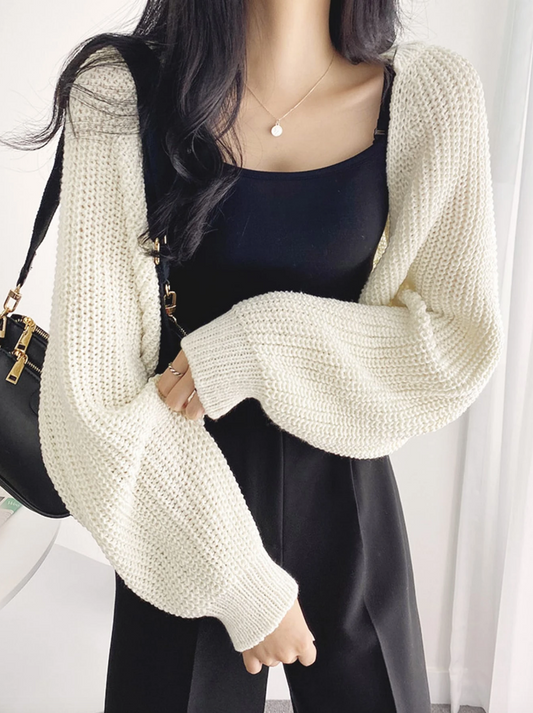 Cream Cropped Knit Bolero Shrug