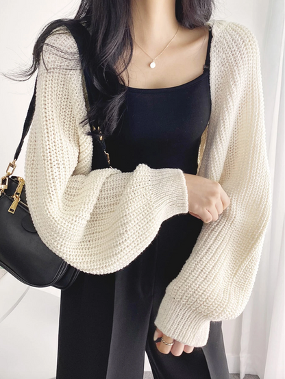 Cream Cropped Knit Bolero Shrug