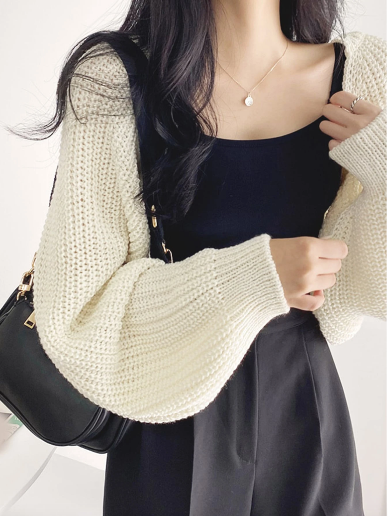 Cream Cropped Knit Bolero Shrug