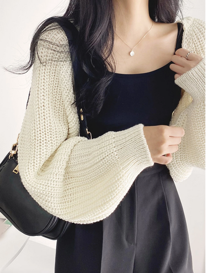 Cream Cropped Knit Bolero Shrug