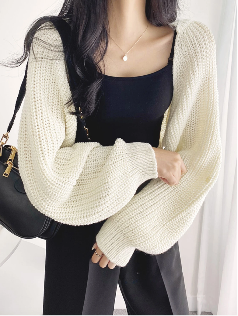 Cream Cropped Knit Bolero Shrug