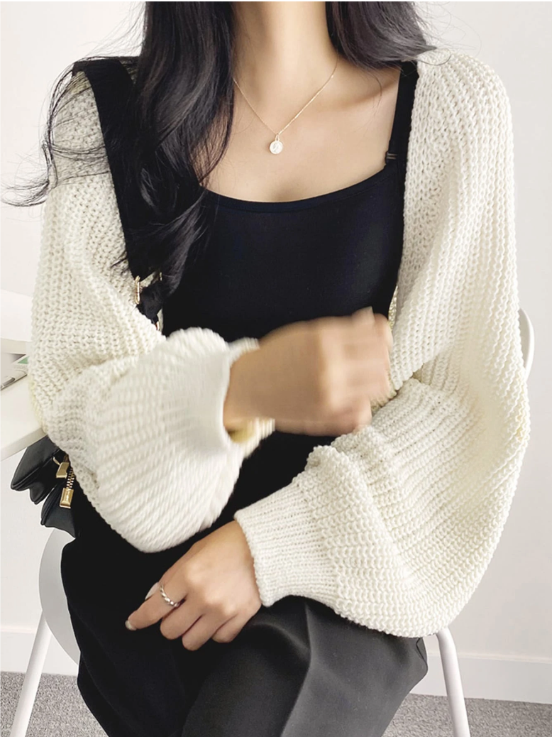 Cream Cropped Knit Bolero Shrug