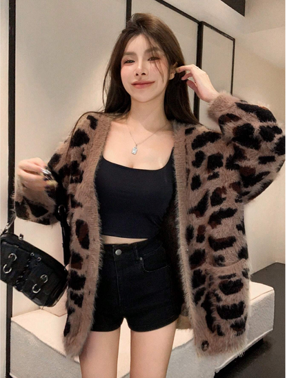 Leopard-Print Teddy Cardigan