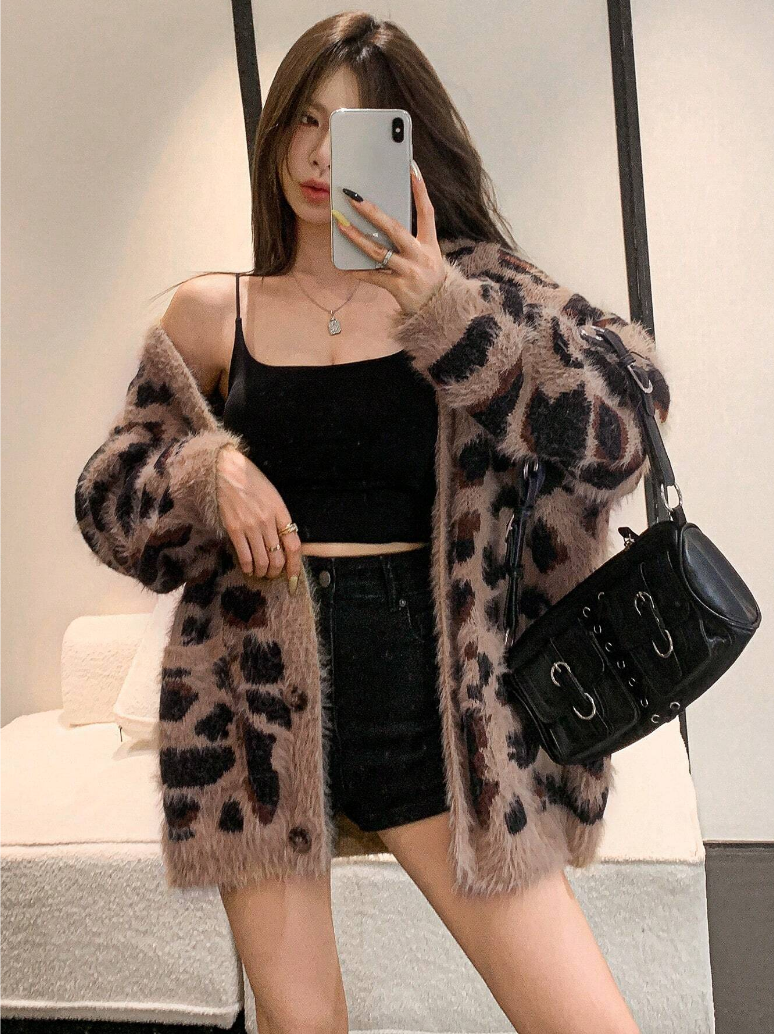 Leopard-Print Teddy Cardigan
