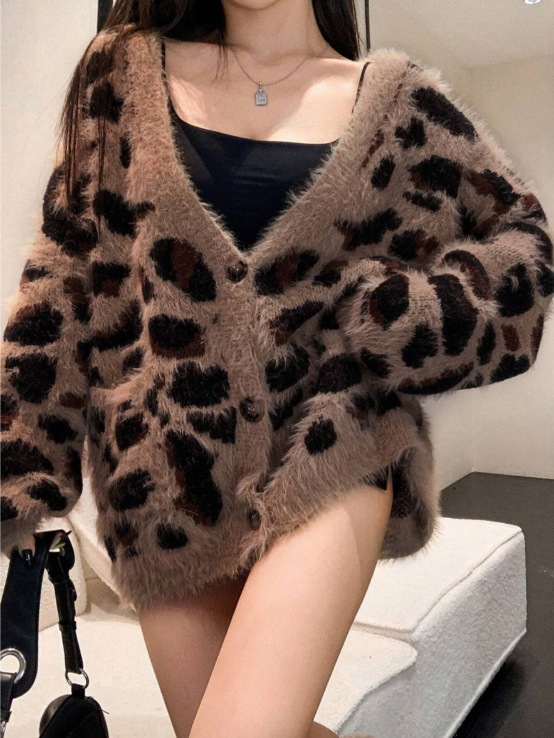 Leopard-Print Teddy Cardigan