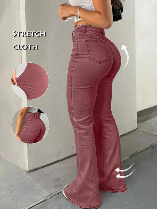 Rose-Mauve High-Waist Flare Jeans