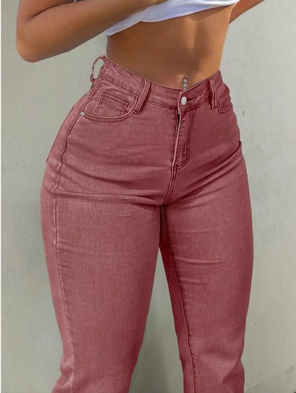 Rose-Mauve High-Waist Flare Jeans