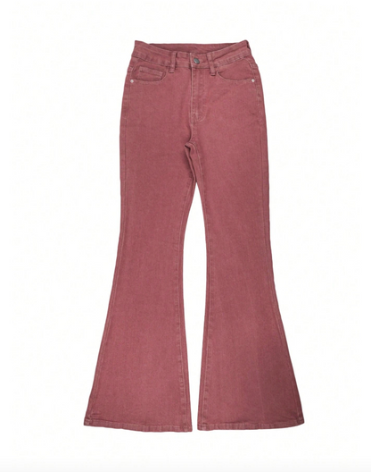 Rose-Mauve High-Waist Flare Jeans