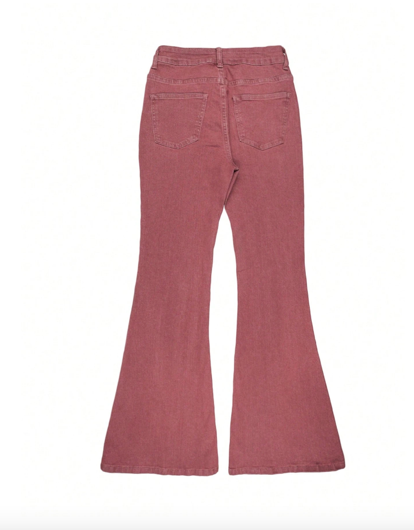 Rose-Mauve High-Waist Flare Jeans