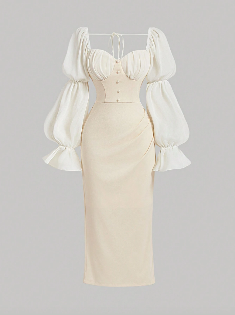 Cream Corset-Style Midi Dress