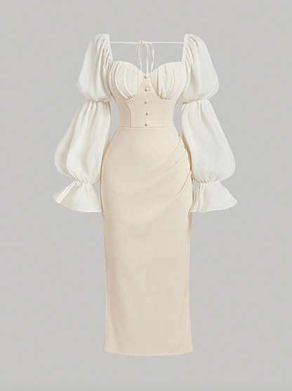 Cream Corset-Style Midi Dress