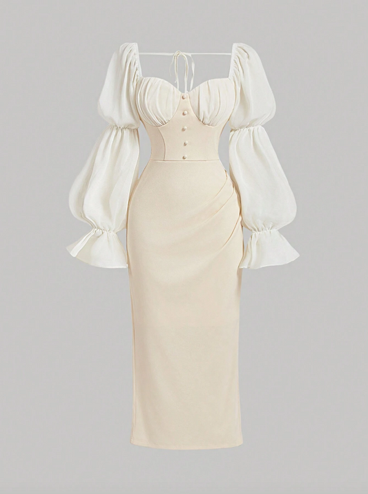 Cream Corset-Style Midi Dress