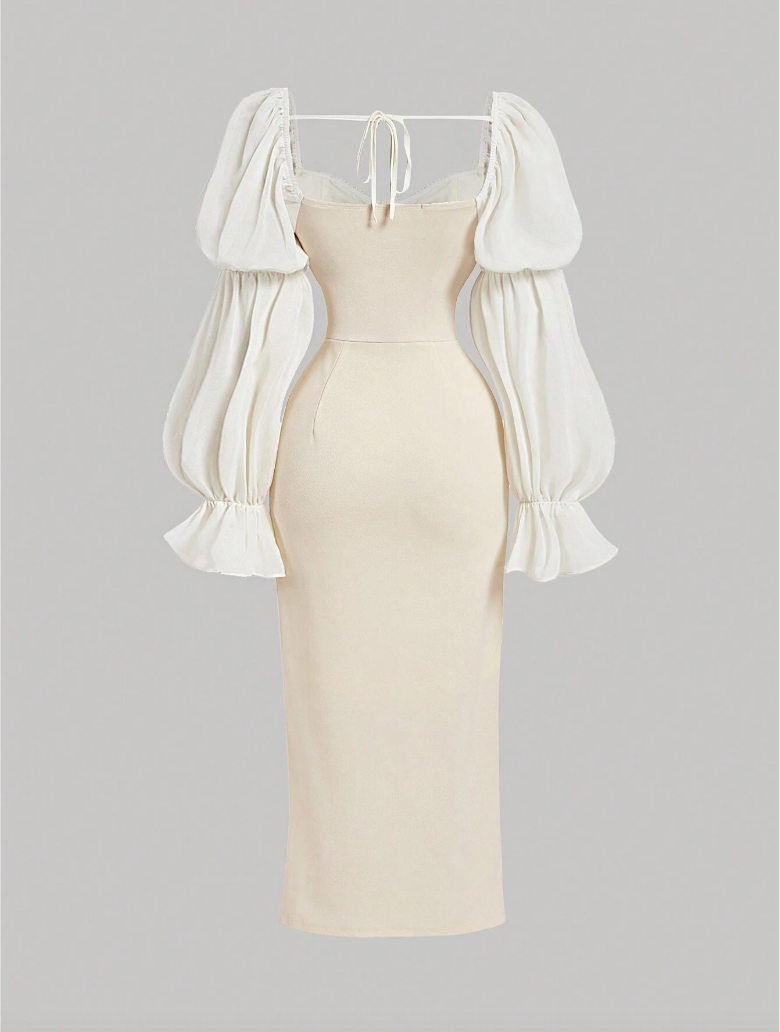Cream Corset-Style Midi Dress