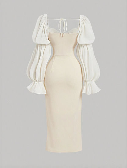 Cream Corset-Style Midi Dress