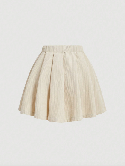 Cream Corduroy Pleated Skater Skirt
