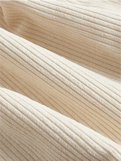 Cream Corduroy Pleated Skater Skirt