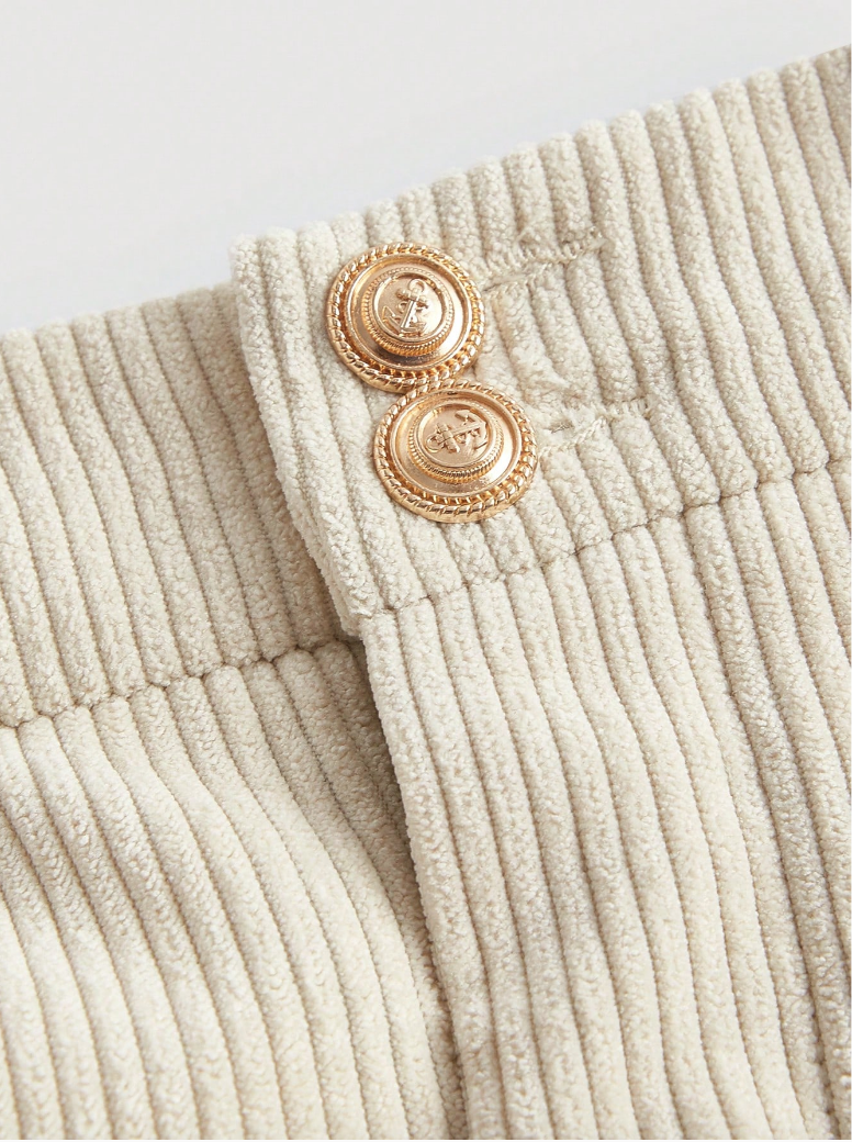 Cream Corduroy Pleated Skater Skirt