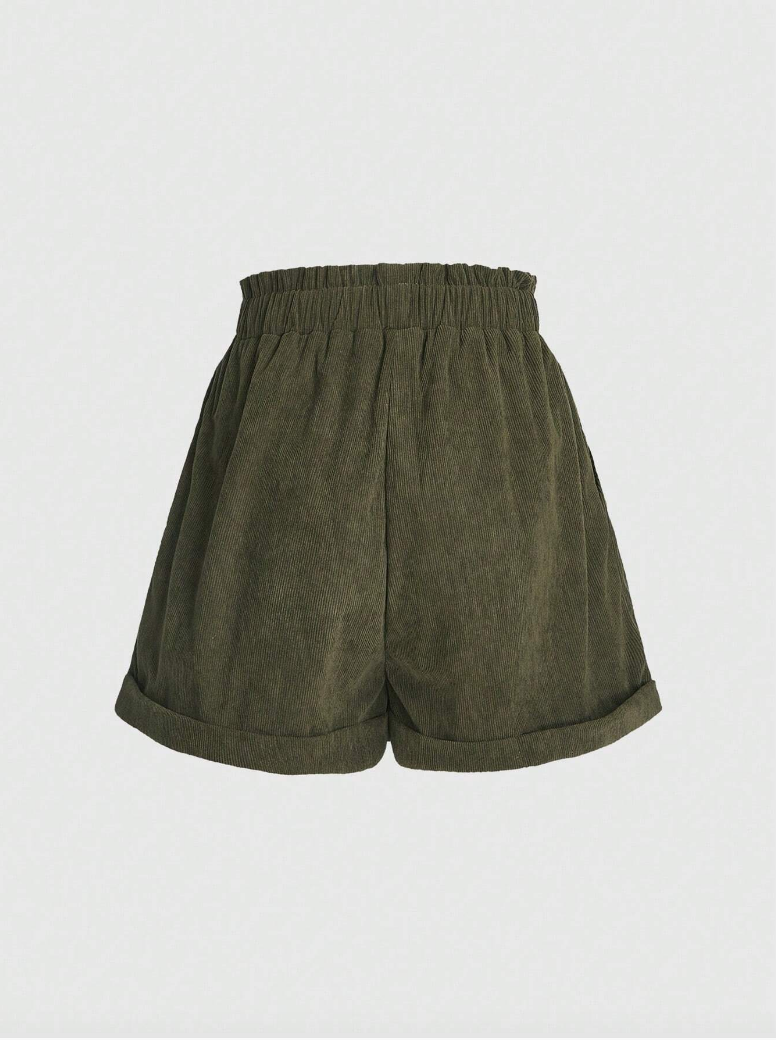 Olive Green Mushroom Embroidered Shorts