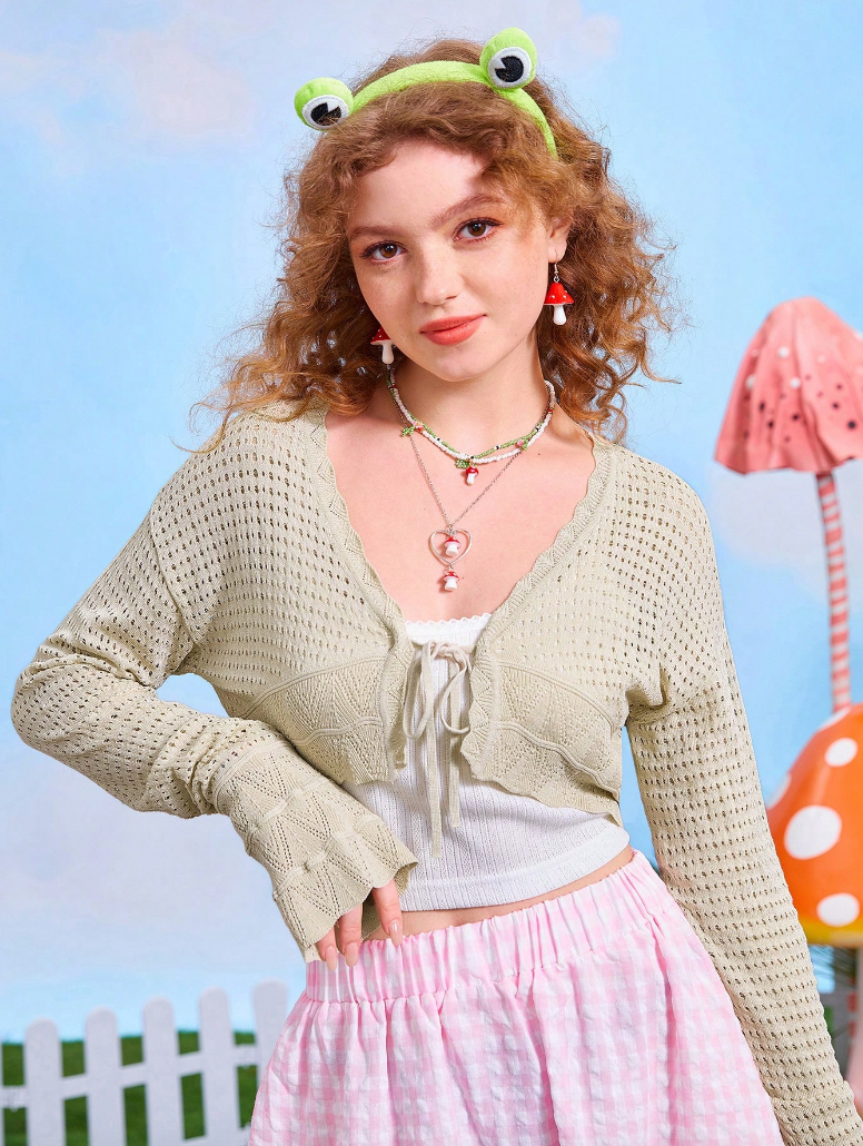 Light Cream Cropped Crochet Sweater