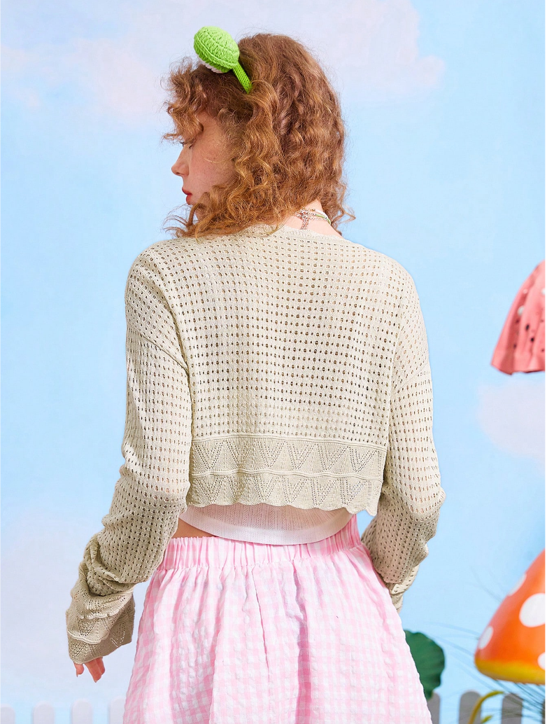 Light Cream Cropped Crochet Sweater
