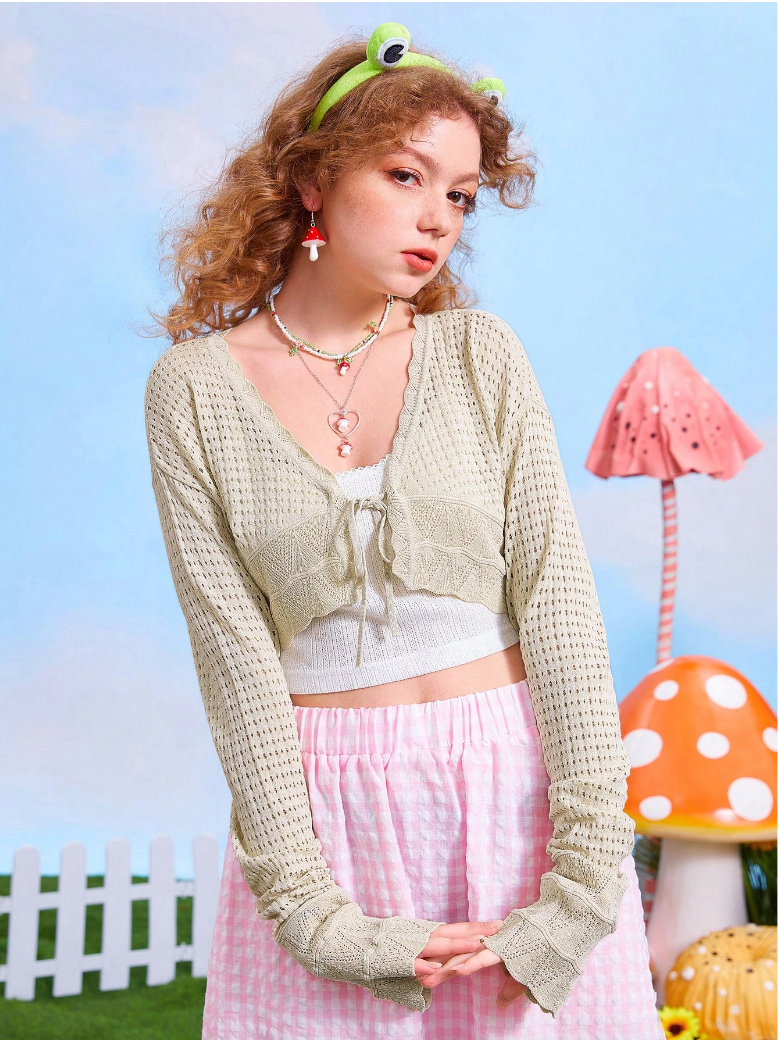 Light Cream Cropped Crochet Sweater