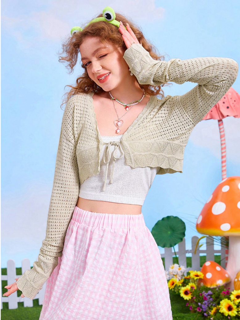 Light Cream Cropped Crochet Sweater