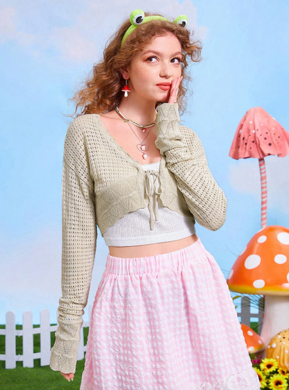 Light Cream Cropped Crochet Sweater