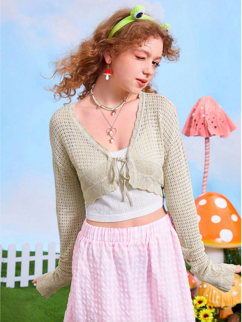 Light Cream Cropped Crochet Sweater