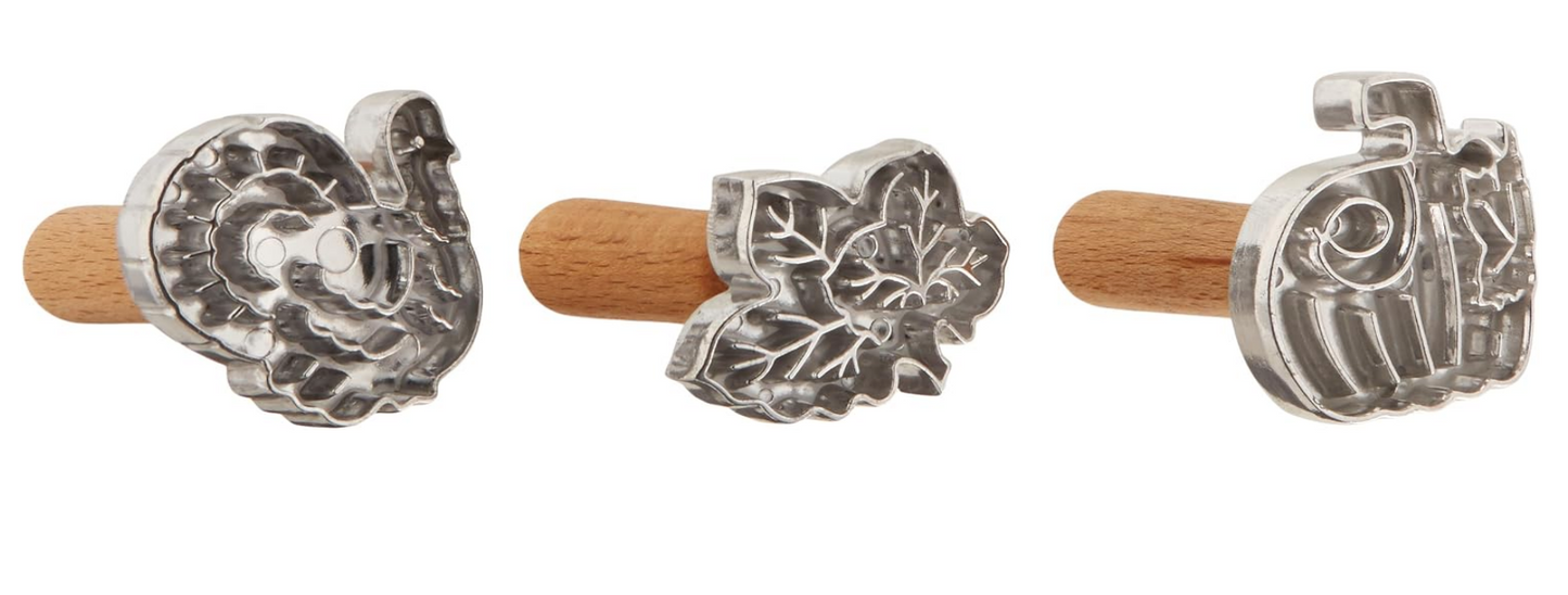 Wood-Handled Metal Cookie Stamp Set