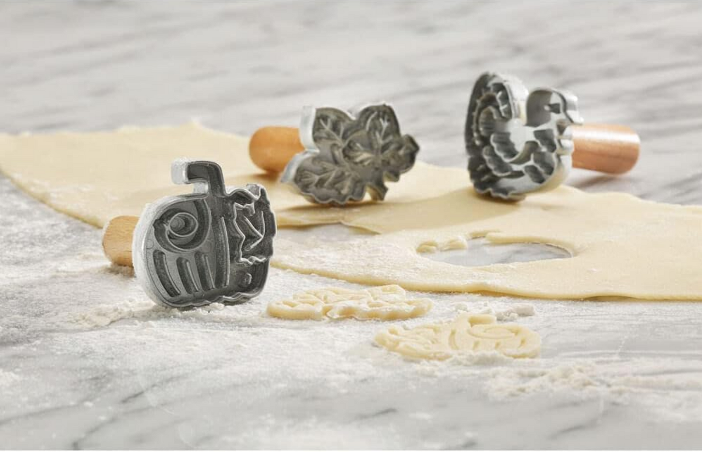 Wood-Handled Metal Cookie Stamp Set