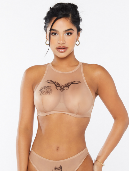 Nude Sheer High-Neck Bralette