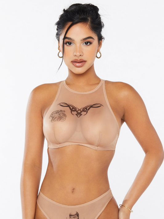 Nude Sheer High-Neck Bralette