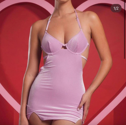 Brigitte Velvet Dress in Light Pink