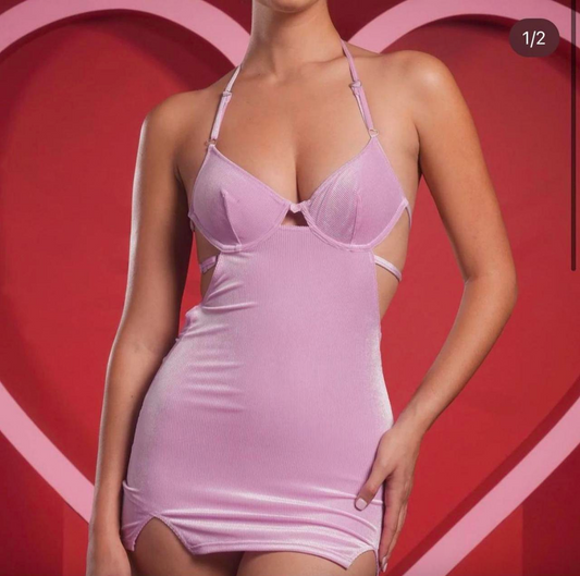 Brigitte Velvet Dress in Light Pink