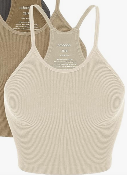 Ribbed Cropped Tank Top in Beige