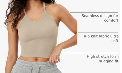 Ribbed Cropped Tank Top in Beige
