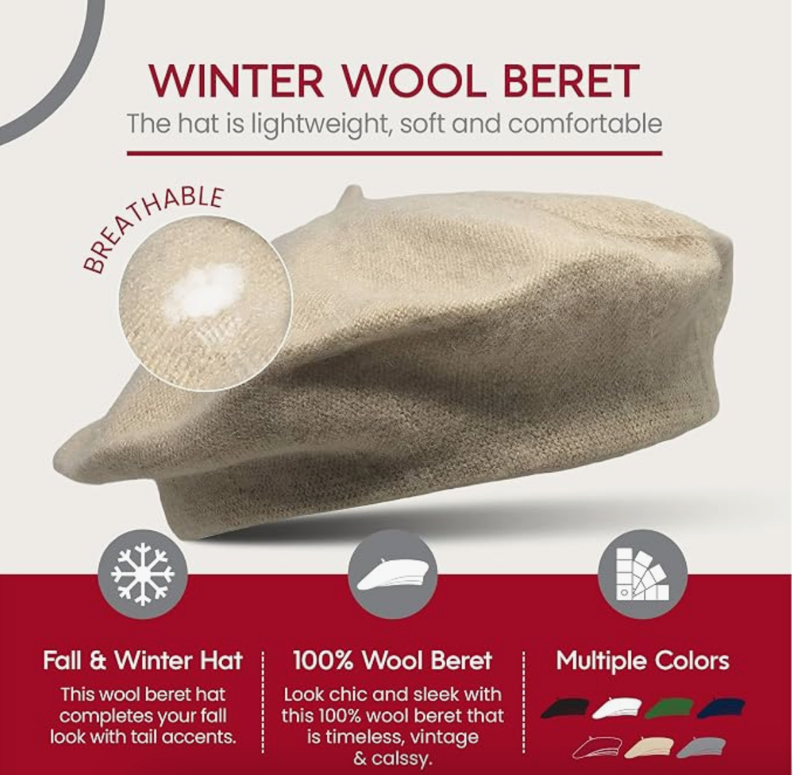 Wool Beret in Light Beige