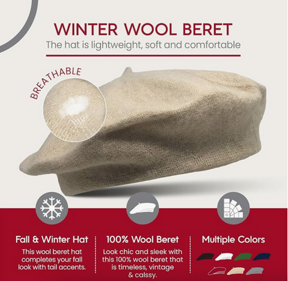 Wool Beret in Light Beige