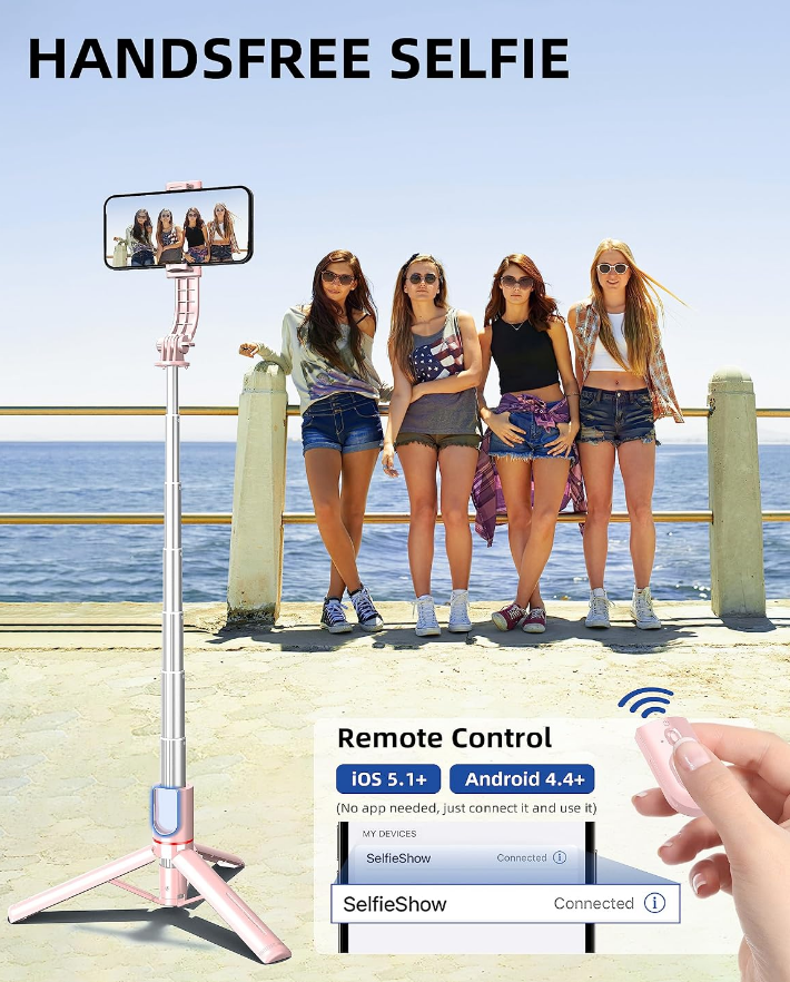 Pink Bluetooth Selfie Stick Tripod