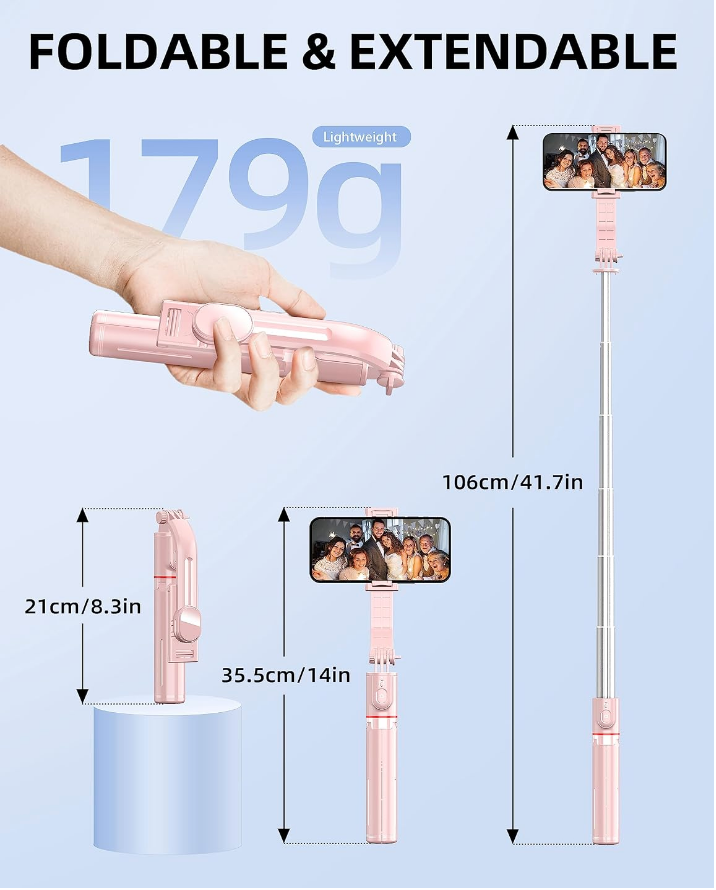 Pink Bluetooth Selfie Stick Tripod