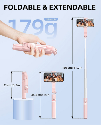 Pink Bluetooth Selfie Stick Tripod