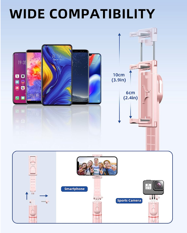 Pink Bluetooth Selfie Stick Tripod