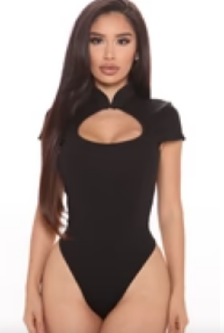 Black Mandarin Collar Bodysuit
